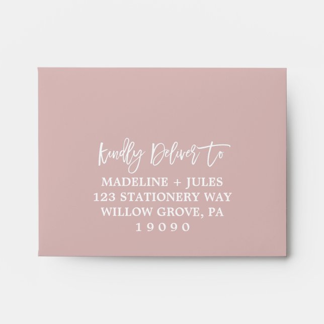 Elegant Blush Pink and White Printed Address RSVP Envelopes (Front)