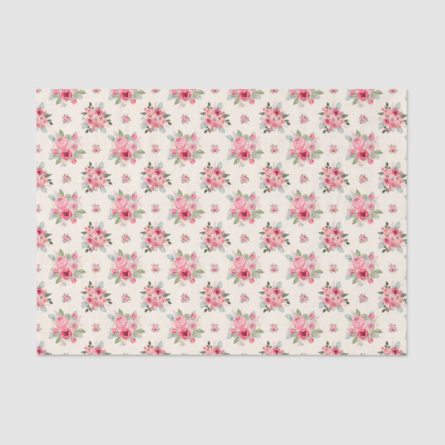 Elegant Blush Pink And White Rose Floral Pattern Tissue Paper (Front)