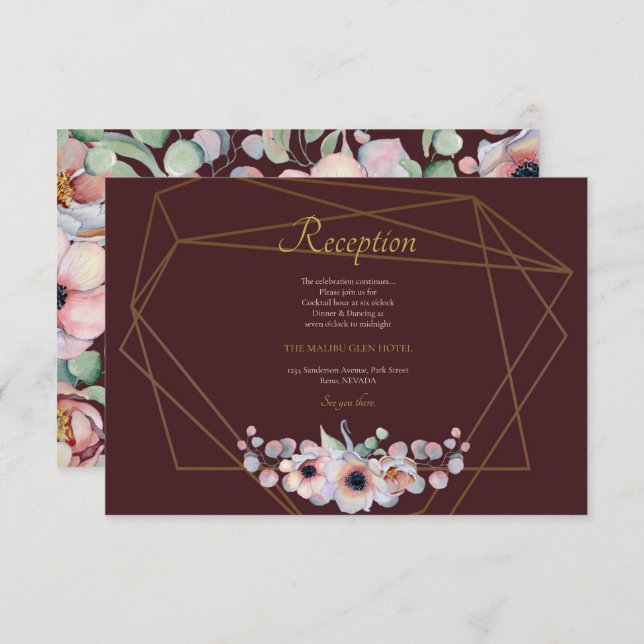 Elegant Blush Pink Anemone Floral Geometric Frames Enclosure Card (Front/Back)