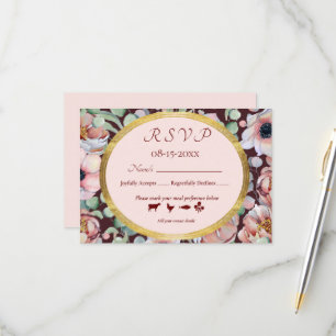 Elegant Blush Pink Anemone Floral Geometric Frames RSVP Card