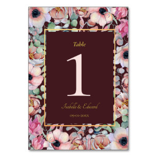 Elegant Blush Pink Anemone Floral Geometric Frames Table Number