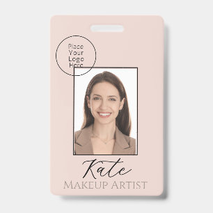 Elegant Blush Pink Beauty Business Photo Branding ID Badge