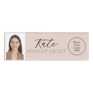 Elegant Blush Pink Beauty Business Photo Branding Name Tag