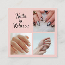 Elegant Blush Pink Black Script 3 Photo Nails