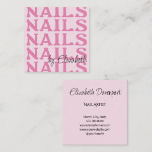 Elegant Blush Pink Black Typography Nail Salon Square Business Card