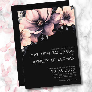 Elegant Blush Pink Black Wedding Floral Invitation