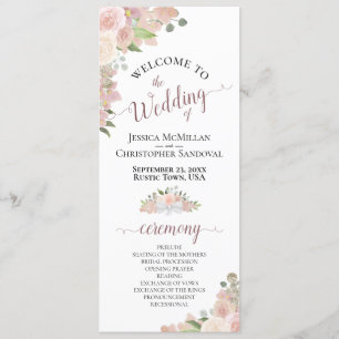 Elegant Blush Pink Boho Watercolor Floral Wedding Program