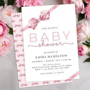 Elegant Blush Pink Bow Baby Shower Invitation