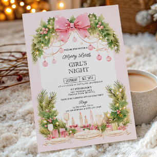 Elegant Blush Pink Bow Christmas Girls Night Invitation