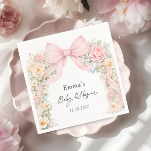 Elegant Blush Pink Bow Floral Baby Shower Napkin