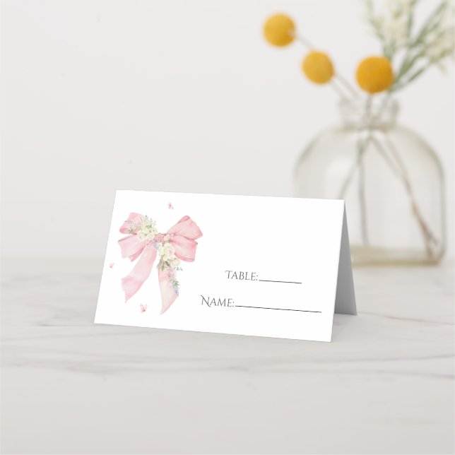 Elegant Blush Pink Bow Floral  Place Card (Front)