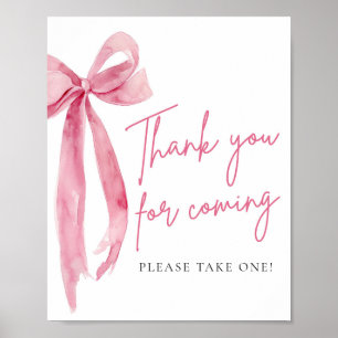 Elegant Blush Pink Bow Thank You For Coming Sign