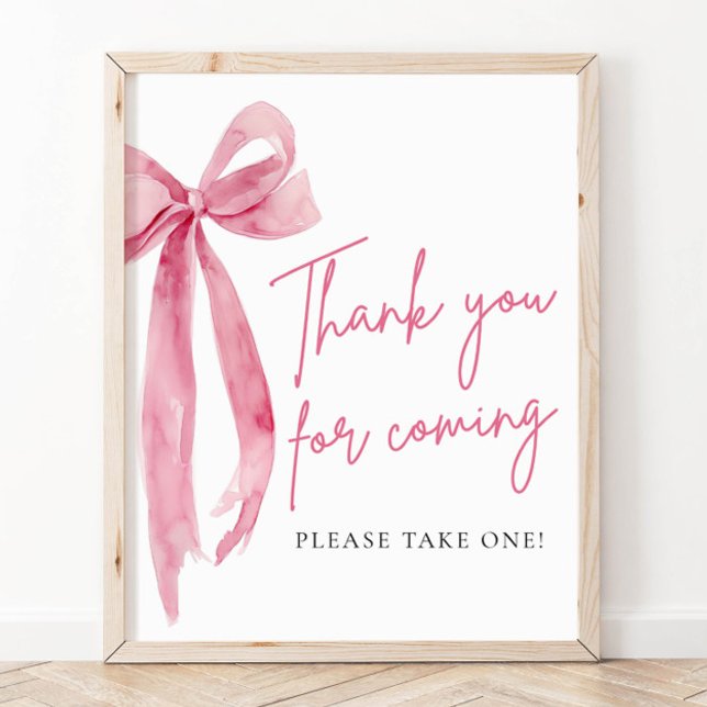 Elegant Blush Pink Bow Thank You For Coming Sign (Creator Uploaded)