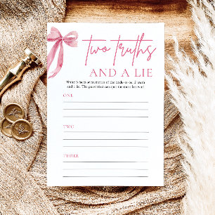 Elegant Blush Pink Bow Two Truths and a Lie Game Invitation