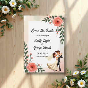 Elegant Blush Pink Bride And Groom Floral Wedding Save The Date