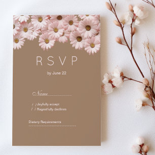 Elegant blush pink brown daisies floral RSVP Invitation