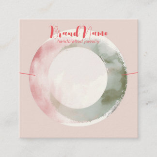 Elegant Blush Pink Brush Art Necklace Display Square Business Card