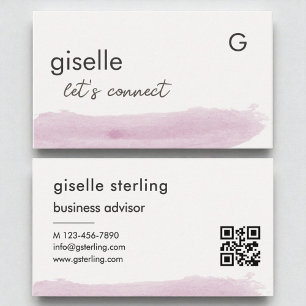 Elegant Blush Pink Brush Stroke QR Code Business Card
