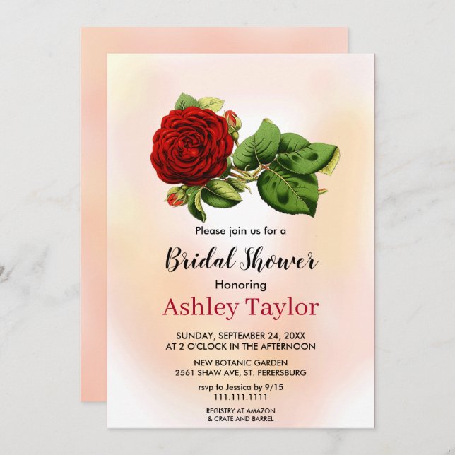 Elegant blush pink burgundy floral Bridal Shower Invitation (Front/Back)