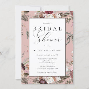 Elegant Blush Pink Burgundy Floral Bridal Shower Invitation