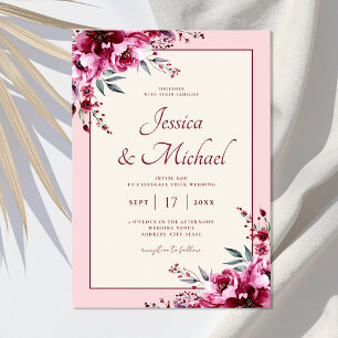 Elegant Blush Pink Burgundy Floral Wedding Invitation