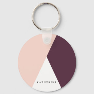 Elegant blush pink & burgundy geometric triangles key ring