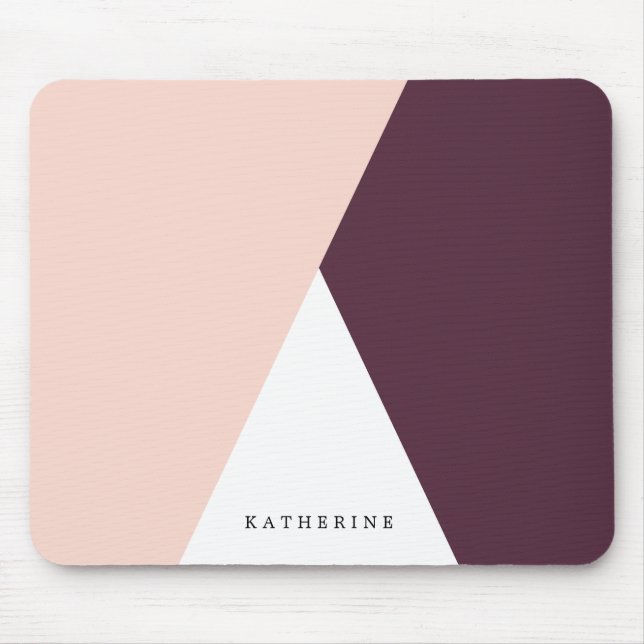 Elegant blush pink & burgundy geometric triangles mouse pad (Front)