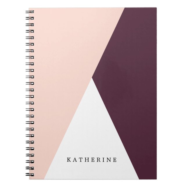 Elegant blush pink & burgundy geometric triangles notebook (Front)