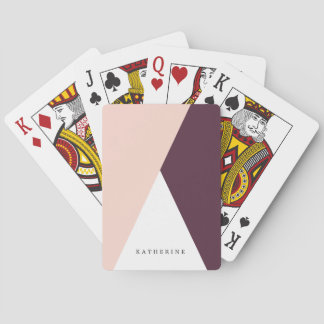 Elegant blush pink & burgundy geometric triangles playing cards