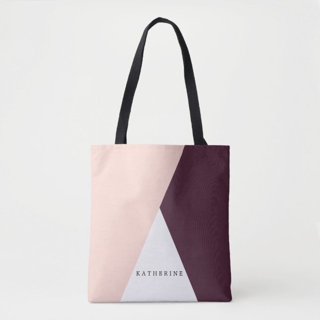 Elegant blush pink & burgundy geometric triangles tote bag (Front)