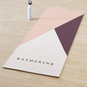 Elegant blush pink & burgundy geometric triangles yoga mat