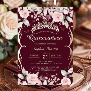 Elegant Blush Pink Burgundy Rose Gold Quinceanera 