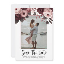 Elegant Blush Pink Burgundy Rose Save The Date