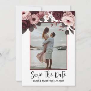 Elegant Blush Pink Burgundy Rose Save The Date