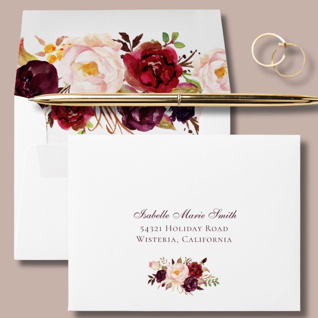 Elegant Blush Pink & Burgundy Roses Wedding RSVP Envelope (Creator Uploaded)