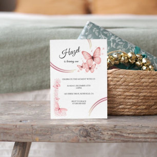 Elegant Blush Pink Butterfly Floral Birthday Invitation