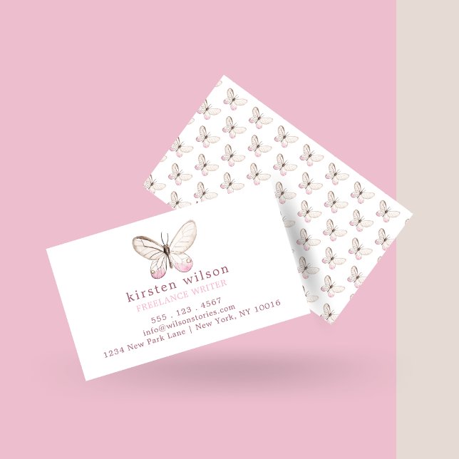 Elegant Blush Pink Butterfly Pattern Business Card (Creator Uploaded)