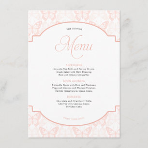 Elegant Blush Pink Butterfly Quinceanera Party Menu