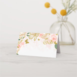 Elegant Blush Pink Butterfly Quinceanera Place Car Card