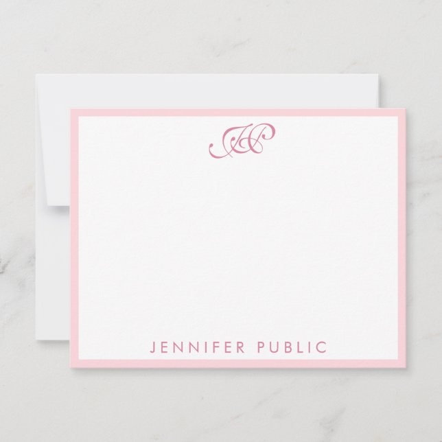 Elegant Blush Pink Calligraphed Script Monogram Card (Front)