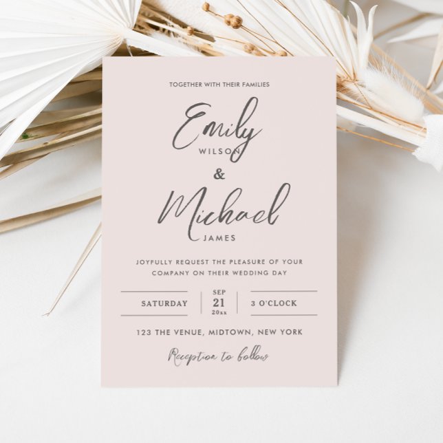 Elegant Blush Pink Calligraphy Minimal Wedding Invitation (Creator Uploaded)