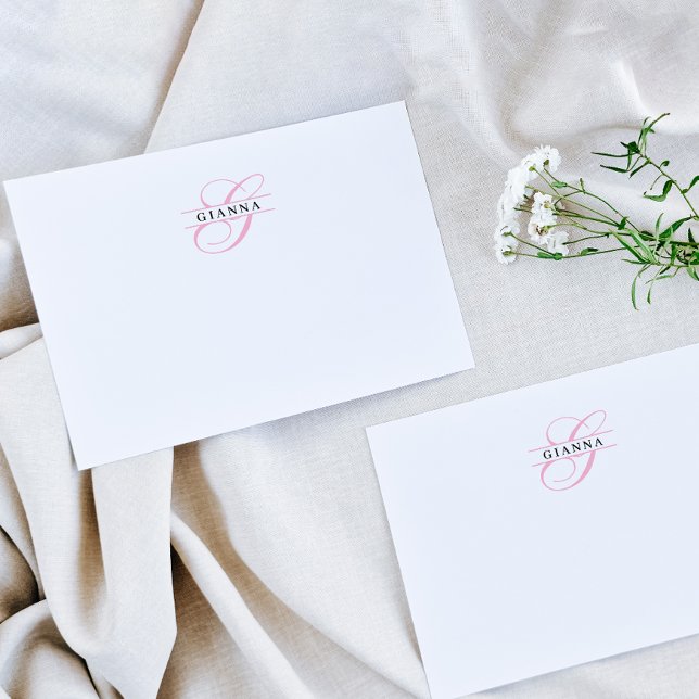 Elegant Blush Pink Calligraphy Split Monogram Card (Creator Uploaded)