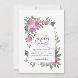 Elegant Blush Pink Cerise Floral Arch Wedding Invitation