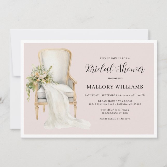 Elegant Blush Pink Chair Bridal Shower Invitation (Front)