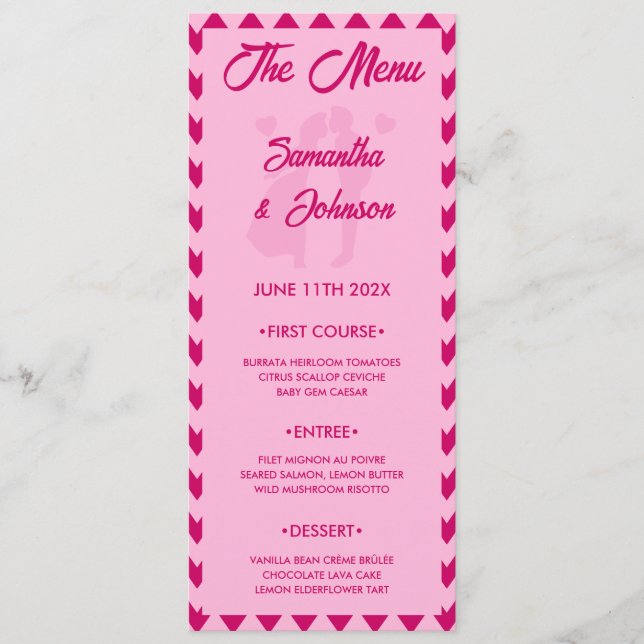 Elegant Blush Pink Chevron Stripe Wedding Dinner Menu (Front)