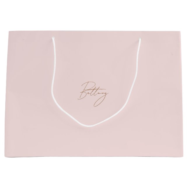 Elegant Blush Pink & Chic Gold Script Name Large Gift Bag (Front)