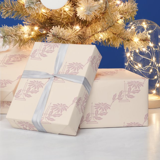 Elegant Blush Pink Christmas Candle Poinsettia Wrapping Paper (Holidays)