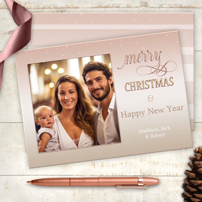 Elegant Blush Pink Christmas Photo Card (An elegant blush pink Christmas Holidays Card featuring your own favorite photo)