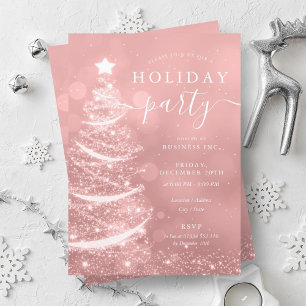 Elegant Blush Pink Christmas Tree Company Holiday  Invitation