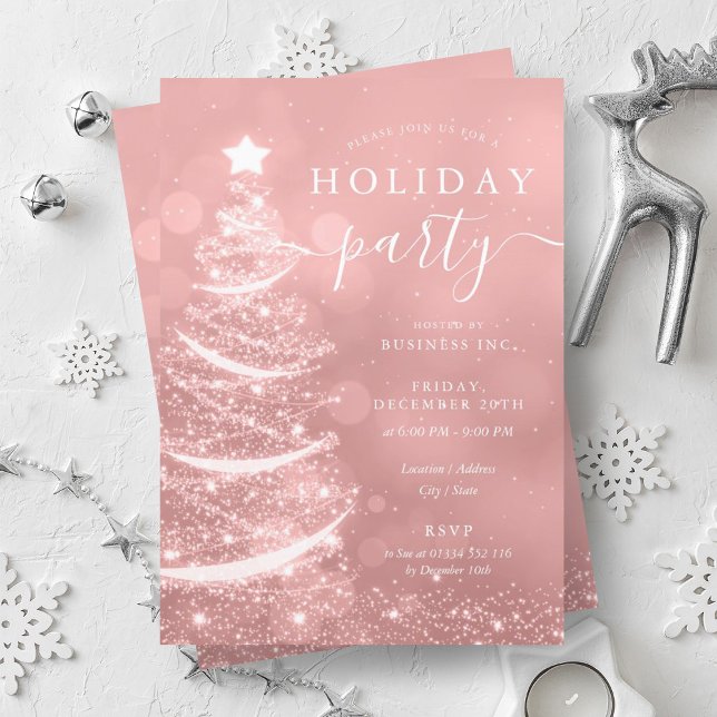 Elegant Blush Pink Christmas Tree Company Holiday  Invitation (Elegant Blush Pink Christmas Tree Company Holiday Invitation)